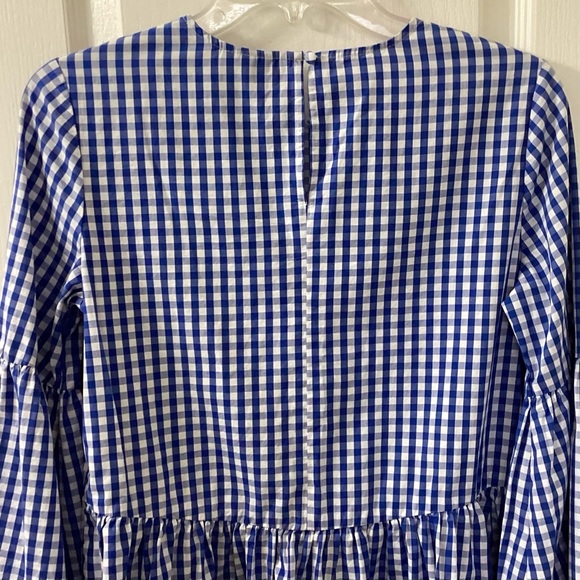 Who What Wear Blue White Gingham Blouse Peplum Hem Bell Sleeve Women's XS - Picture 4 of 14